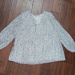 Nine West Black & White Abstract Polka-dot Pleated Blouse size XL